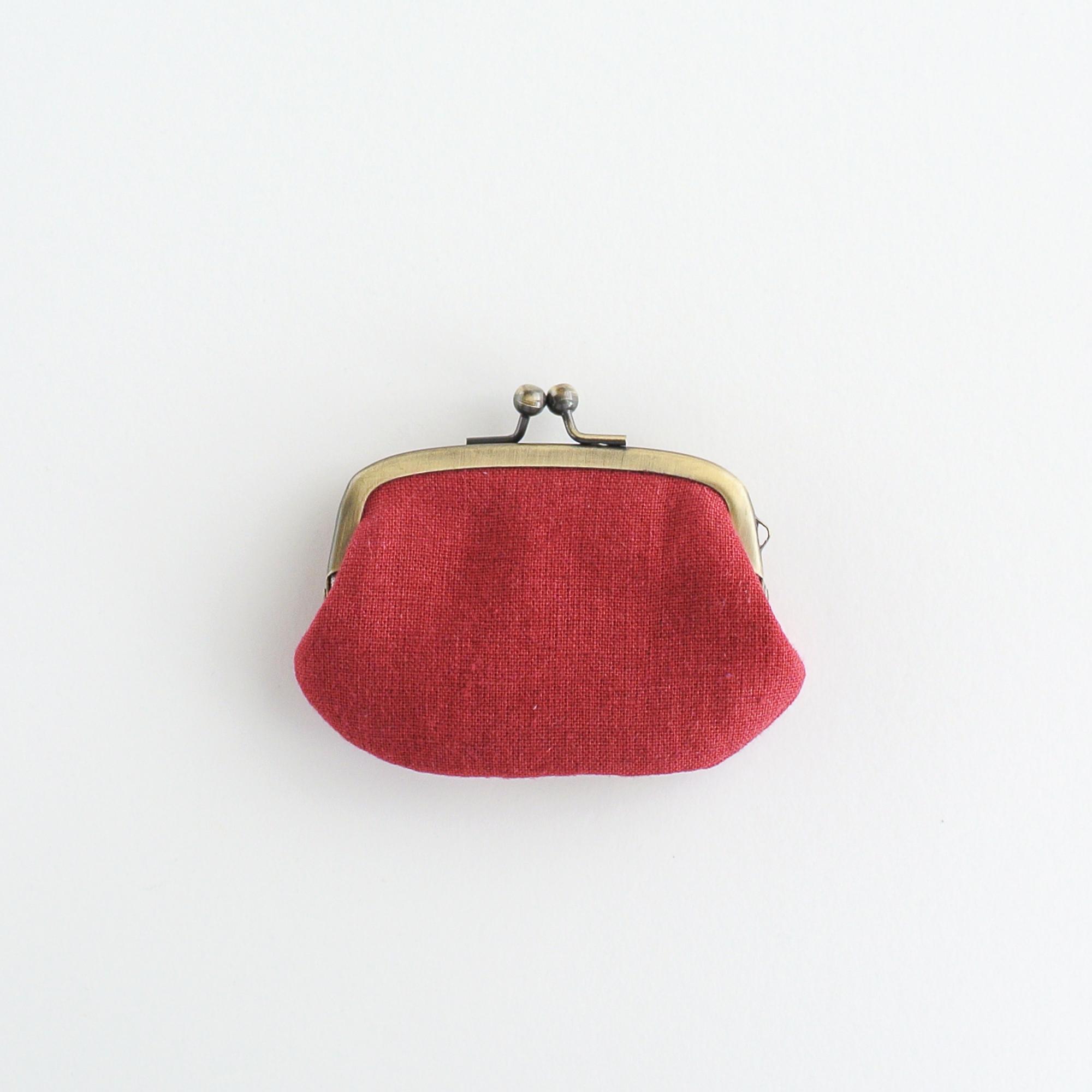 リネンとインド刺繍リボンのミニがま口 　赤 | 6枚目