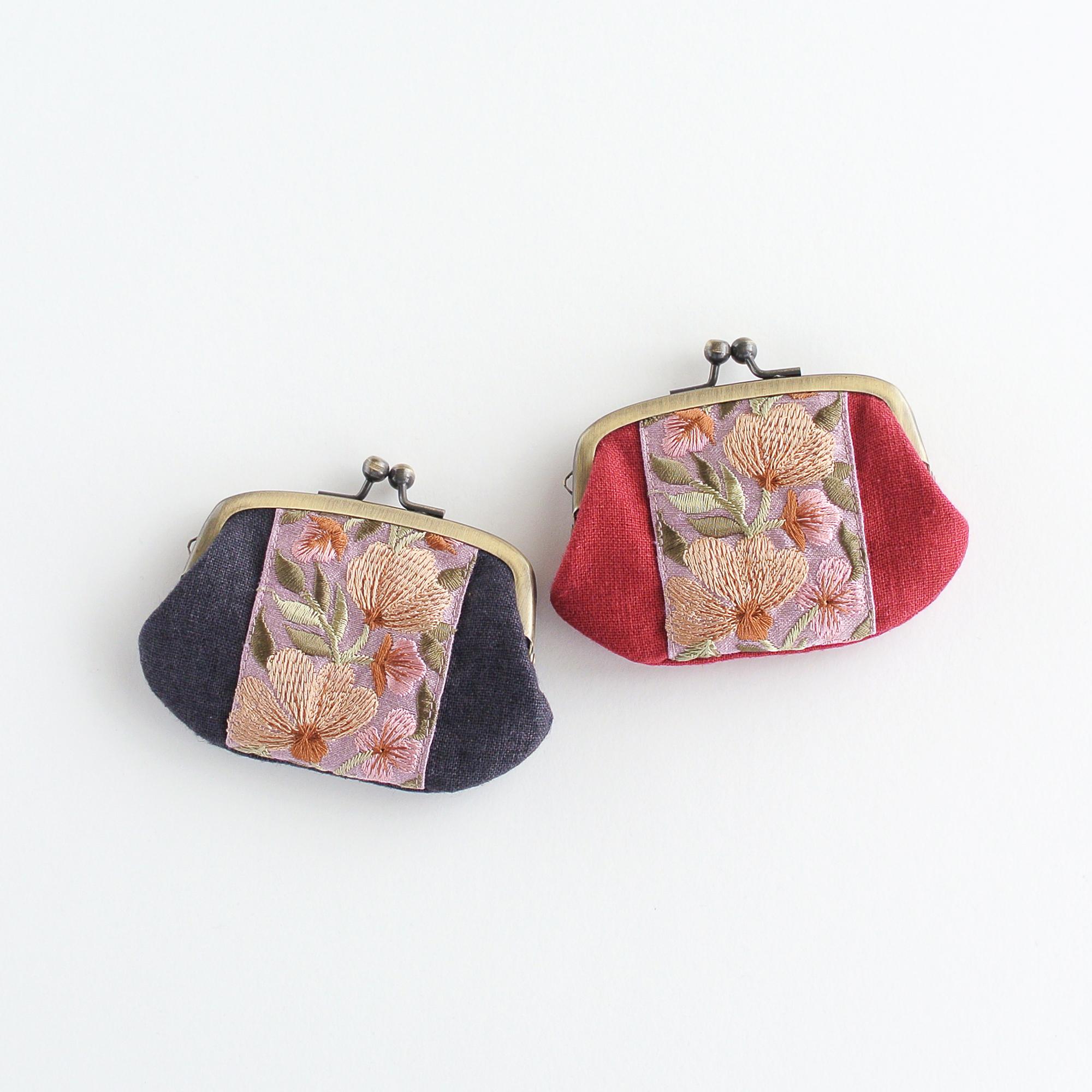 リネンとインド刺繍リボンのミニがま口 　ダークグレー | 10枚目