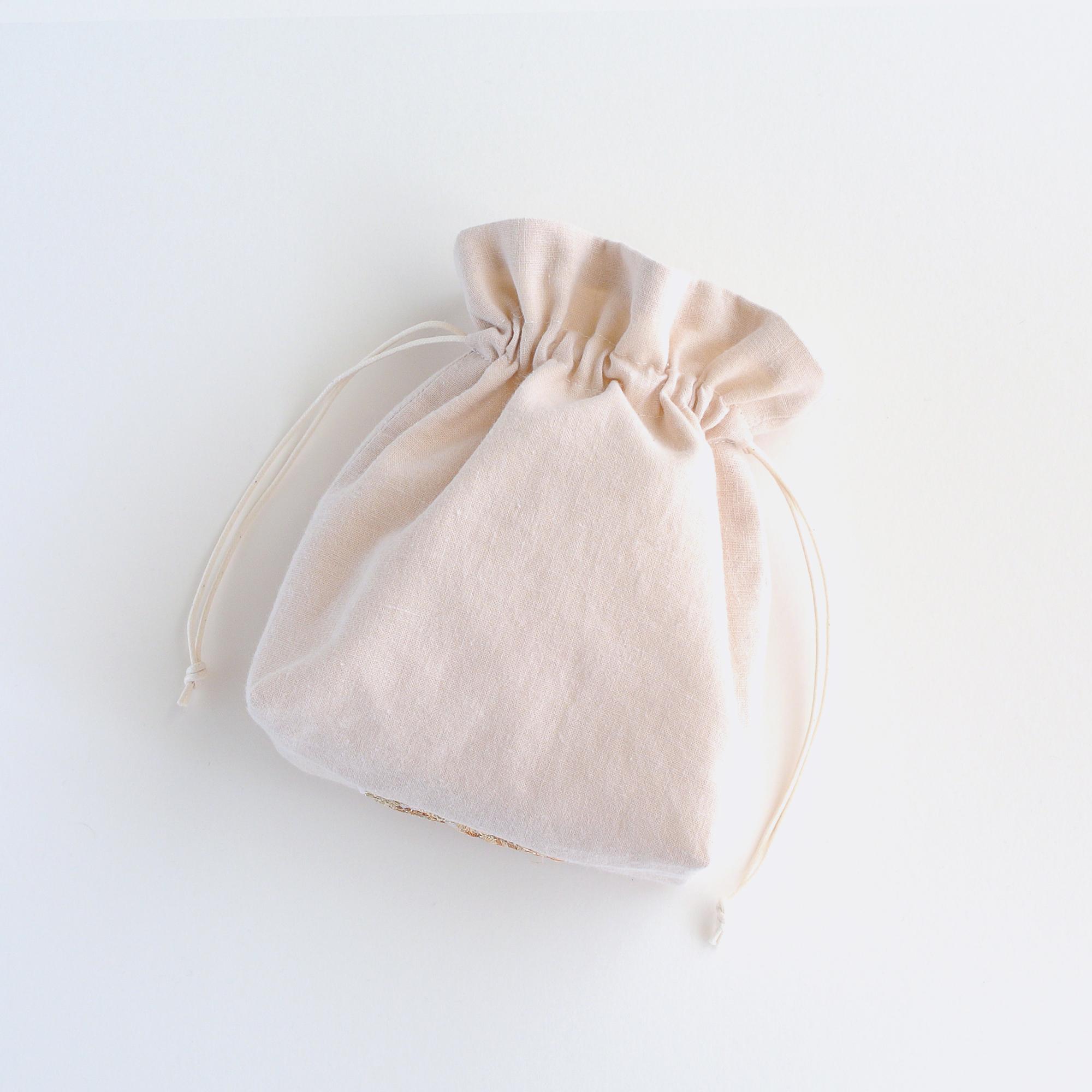 インド刺繍リボンのマチのある巾着ポーチ 　ライトベージュ | 7枚目