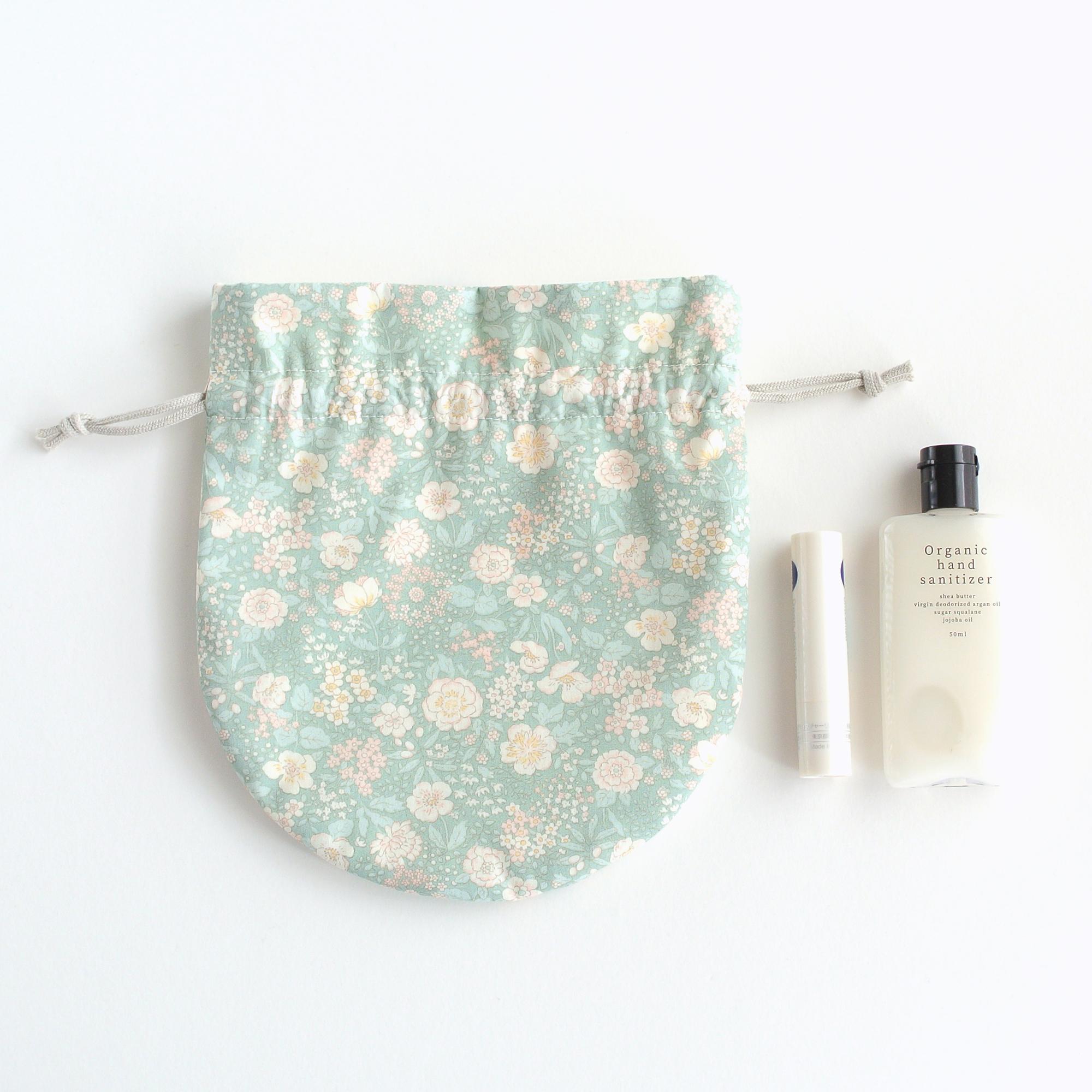 ぽってりかわいい巾着ポーチ　大人花柄グリーン | 5枚目