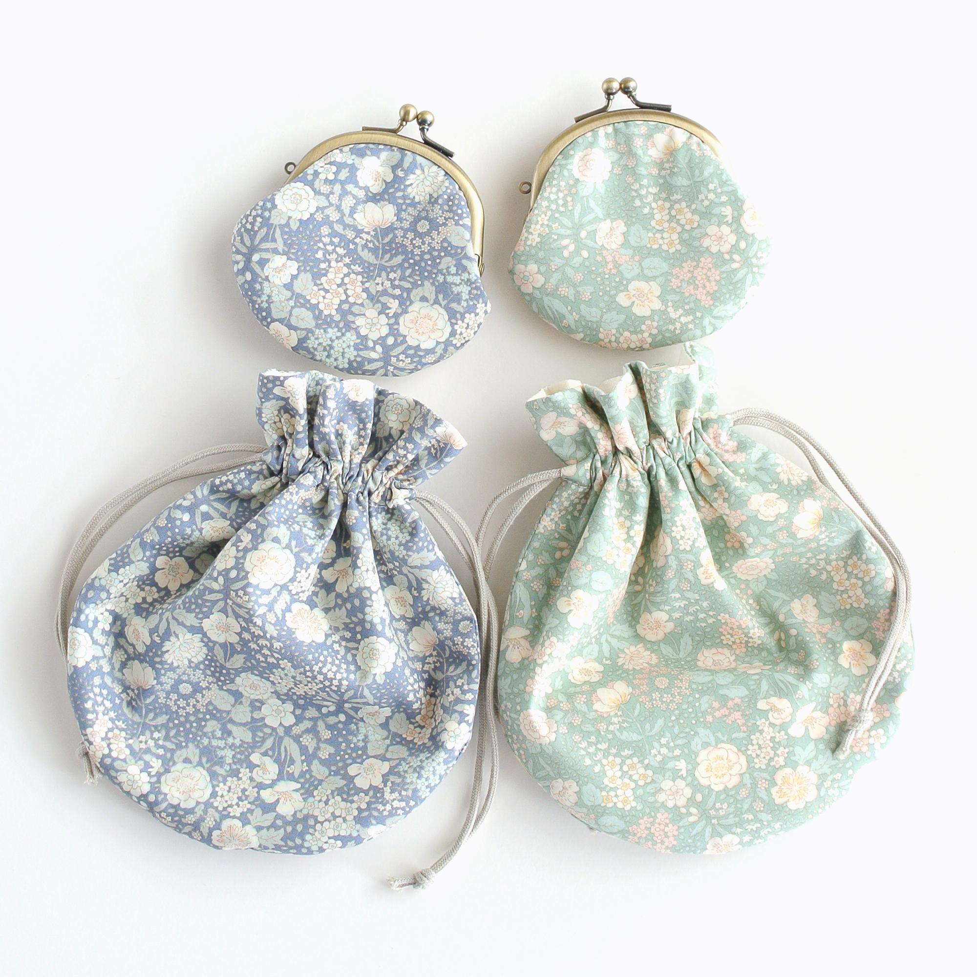 ぽってりかわいい巾着ポーチ　大人花柄グリーン | 8枚目
