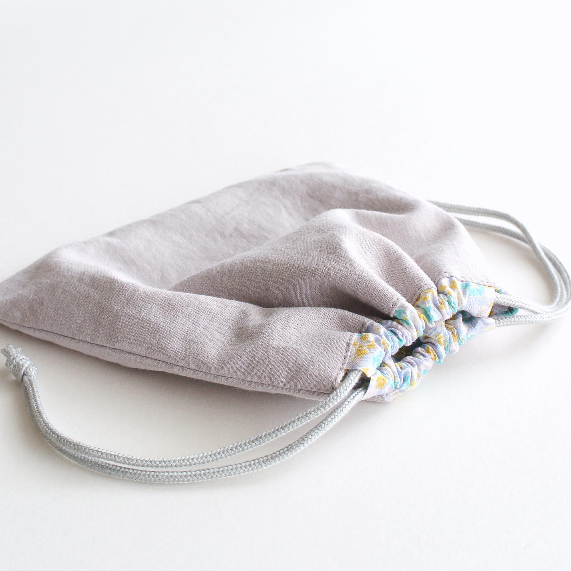 インド刺繍リボンの巾着  　ライトグレー | 6枚目