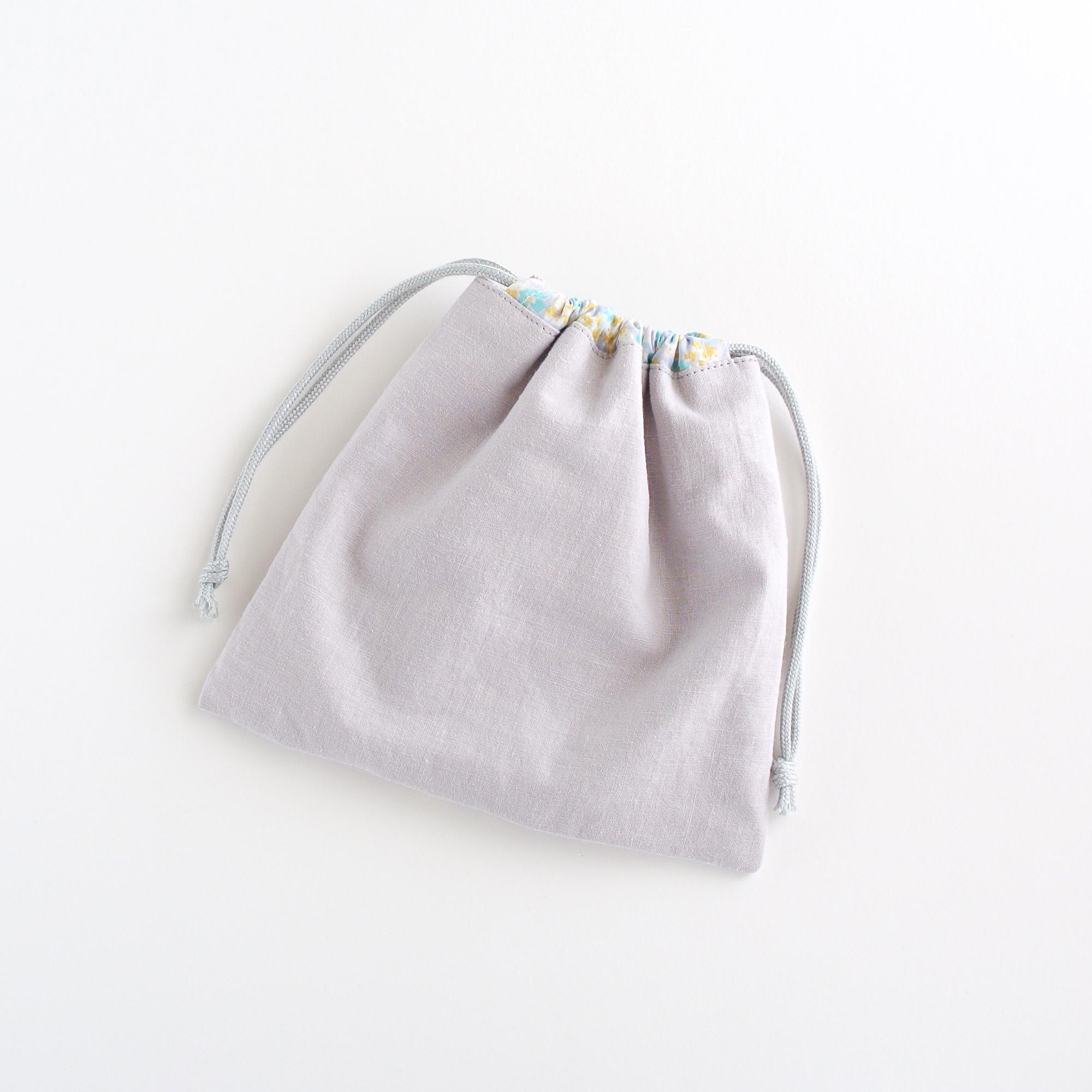 インド刺繍リボンの巾着  　ライトグレー | 7枚目