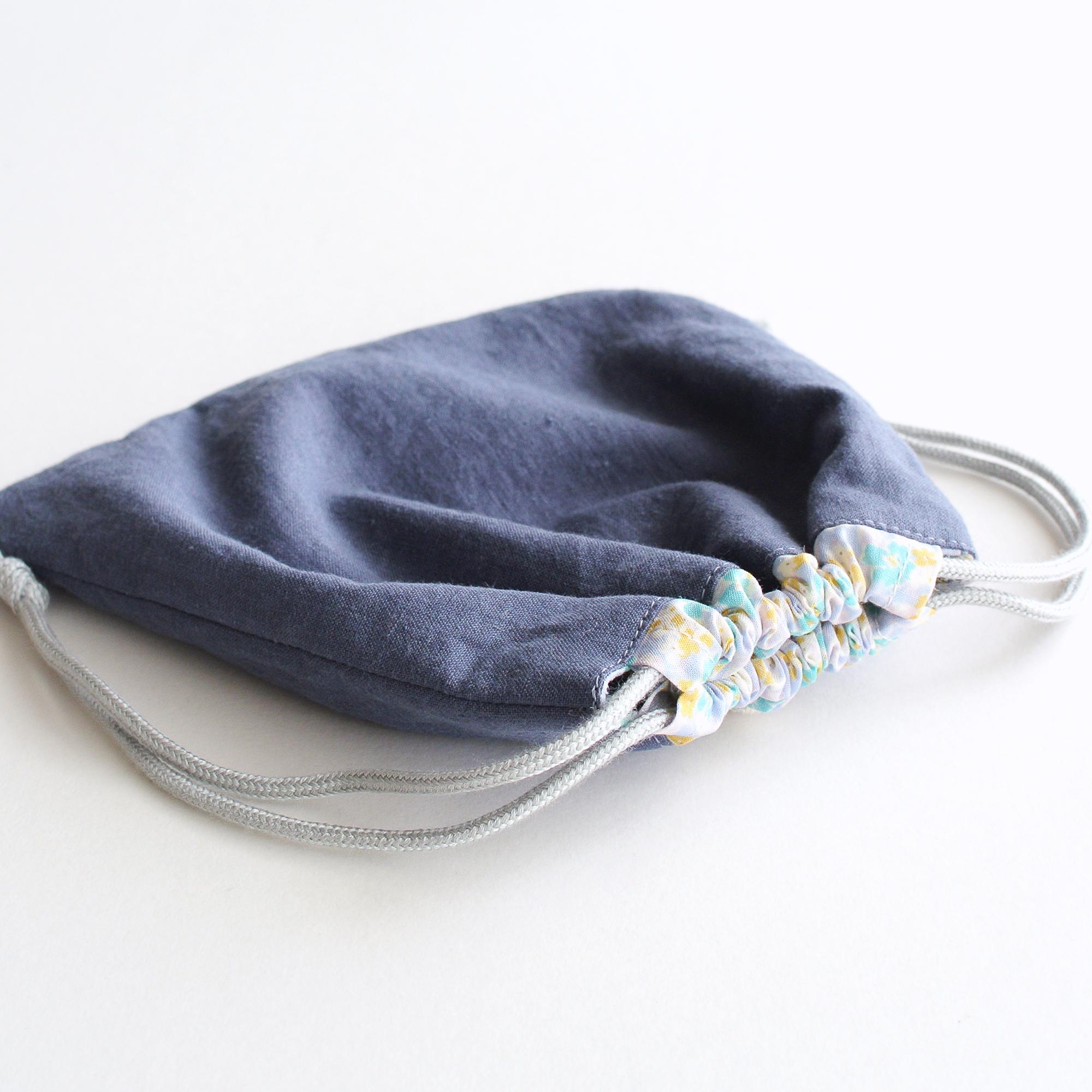 インド刺繍リボンの巾着  　くすみブルー | 6枚目