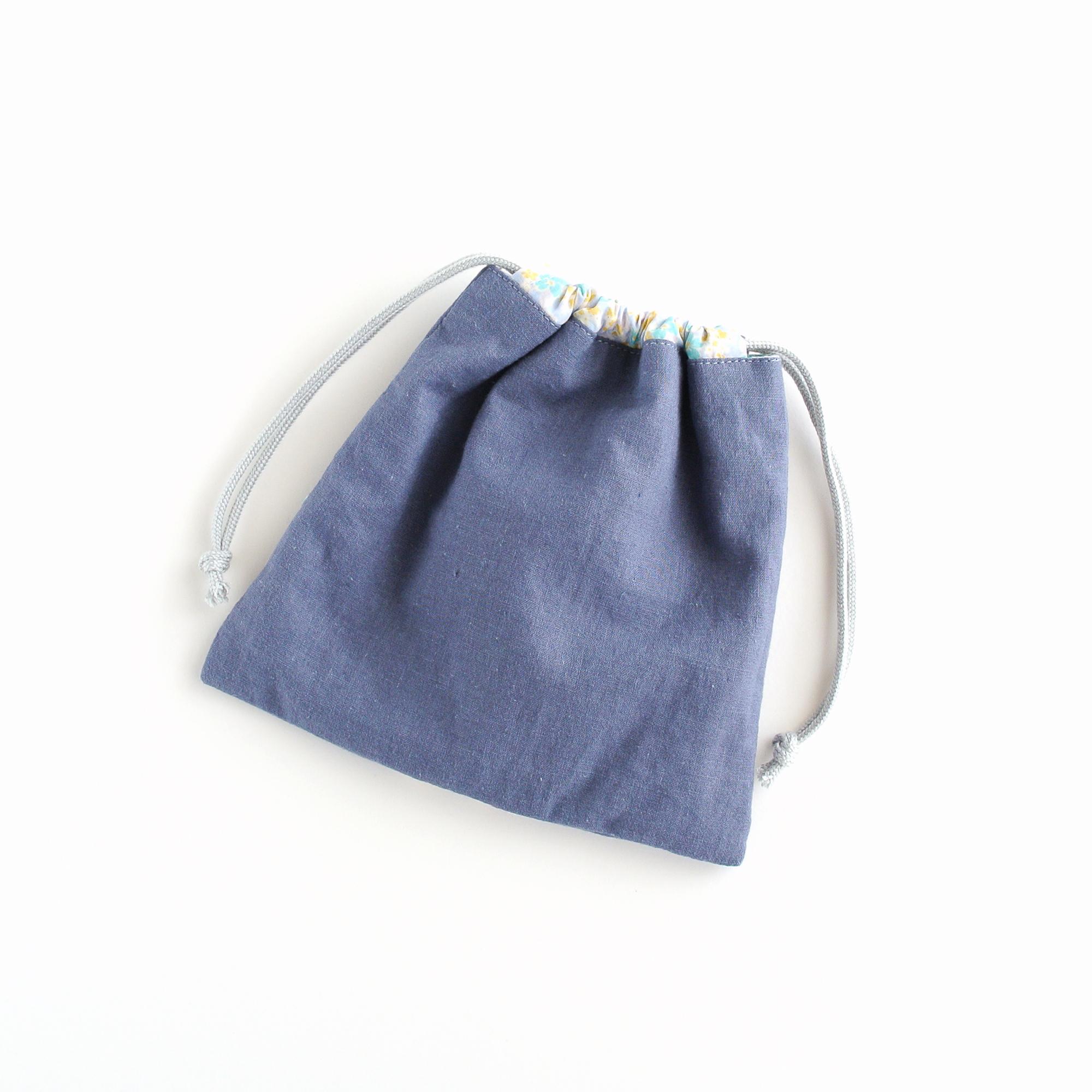 インド刺繍リボンの巾着  　くすみブルー | 7枚目
