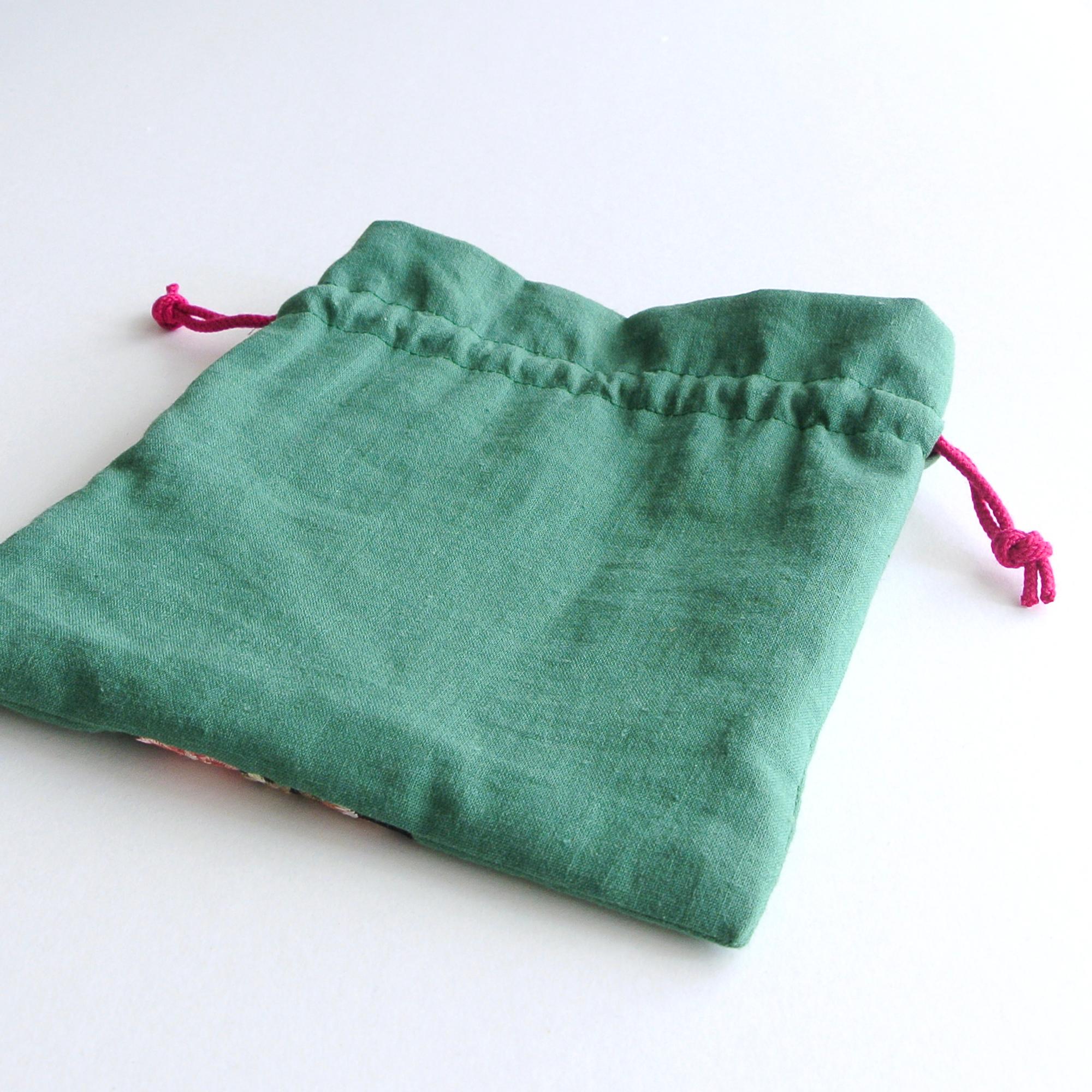 インド刺繍リボンの巾着ポーチ  　グリーン | 6枚目