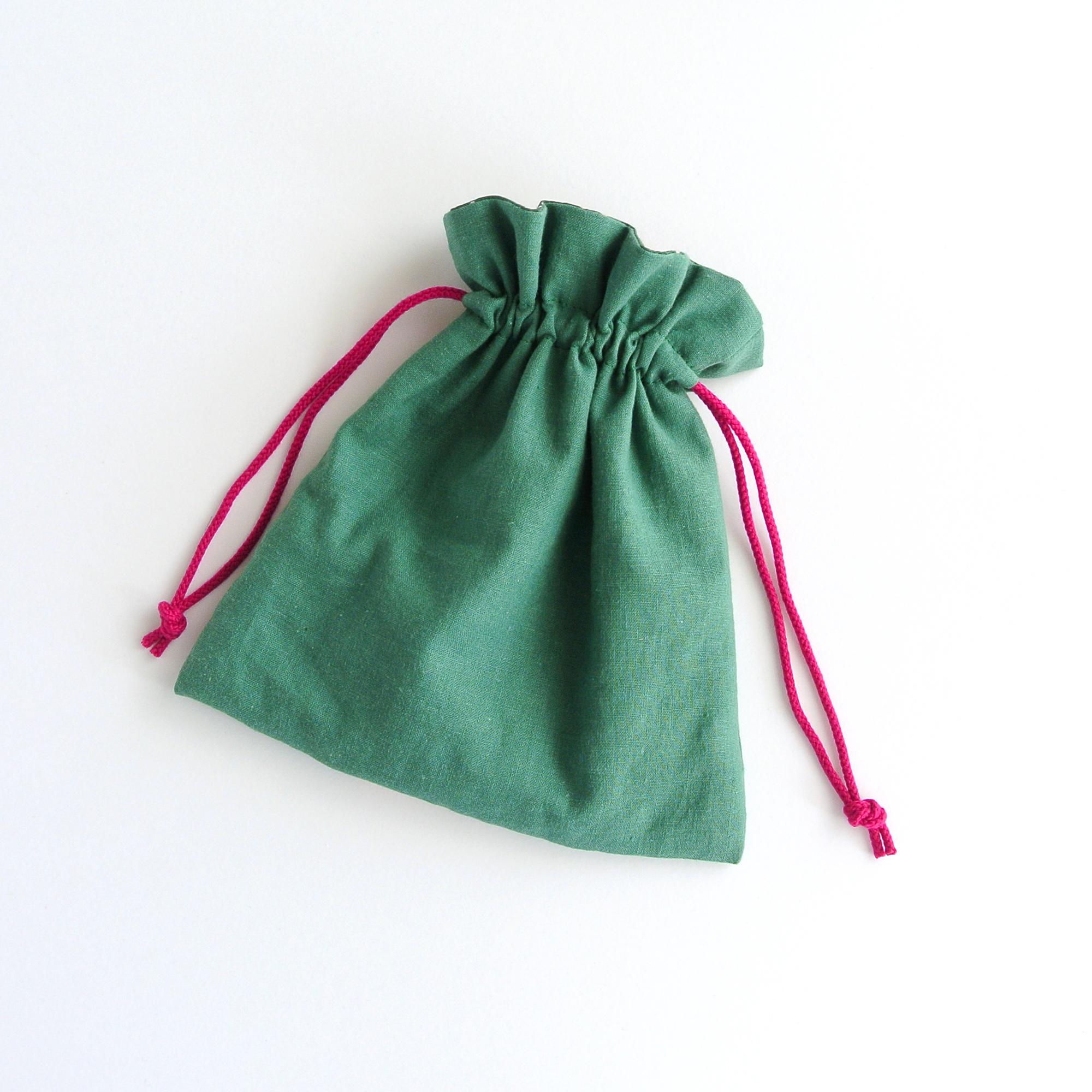 インド刺繍リボンの巾着ポーチ  　グリーン | 7枚目