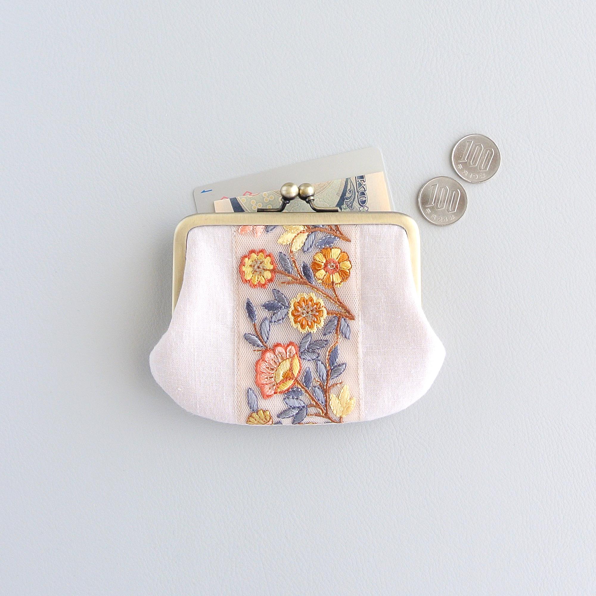 インド刺繍リボンのシンプルながま口 　ベージュ　ミニ財布 | 8枚目