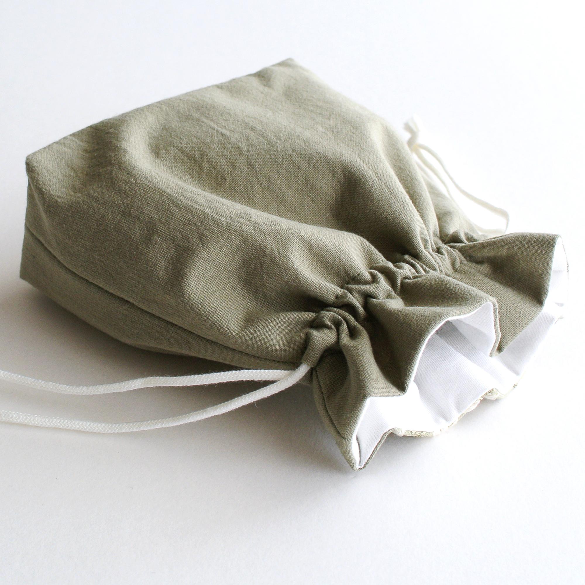 インド刺繍リボンのマチのある巾着ポーチ 　グリーン | 6枚目