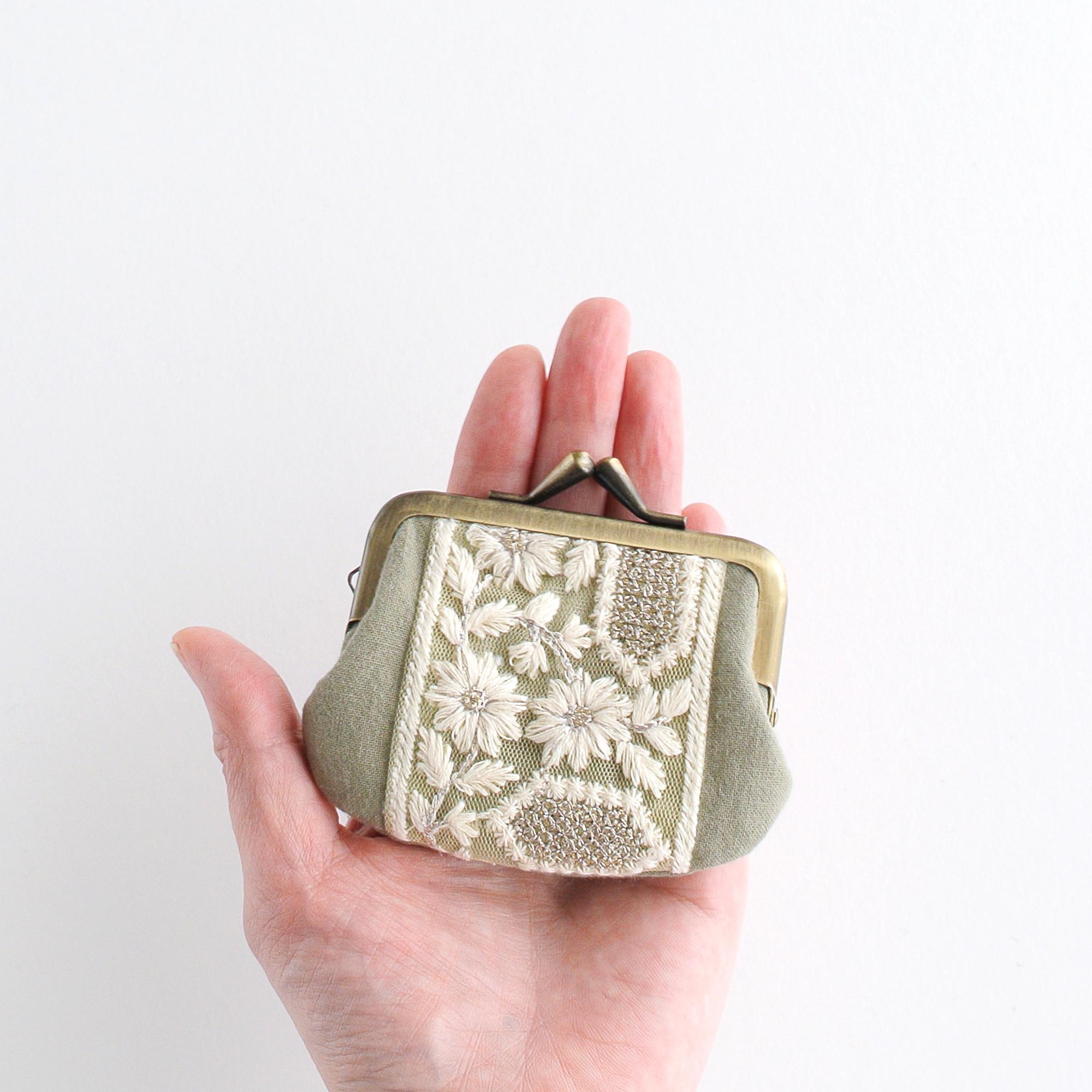 インド刺繍リボンのミニがま口　グリーン | 7枚目