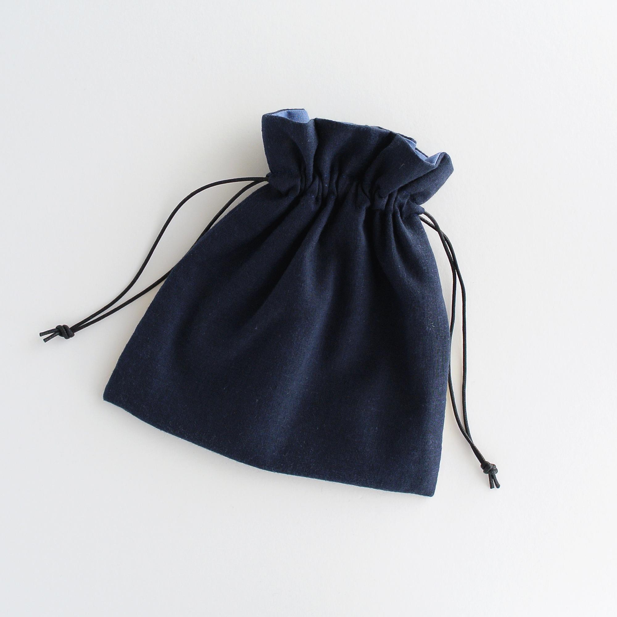 インド刺繍リボンの巾着ポーチ  　ネイビー | 7枚目