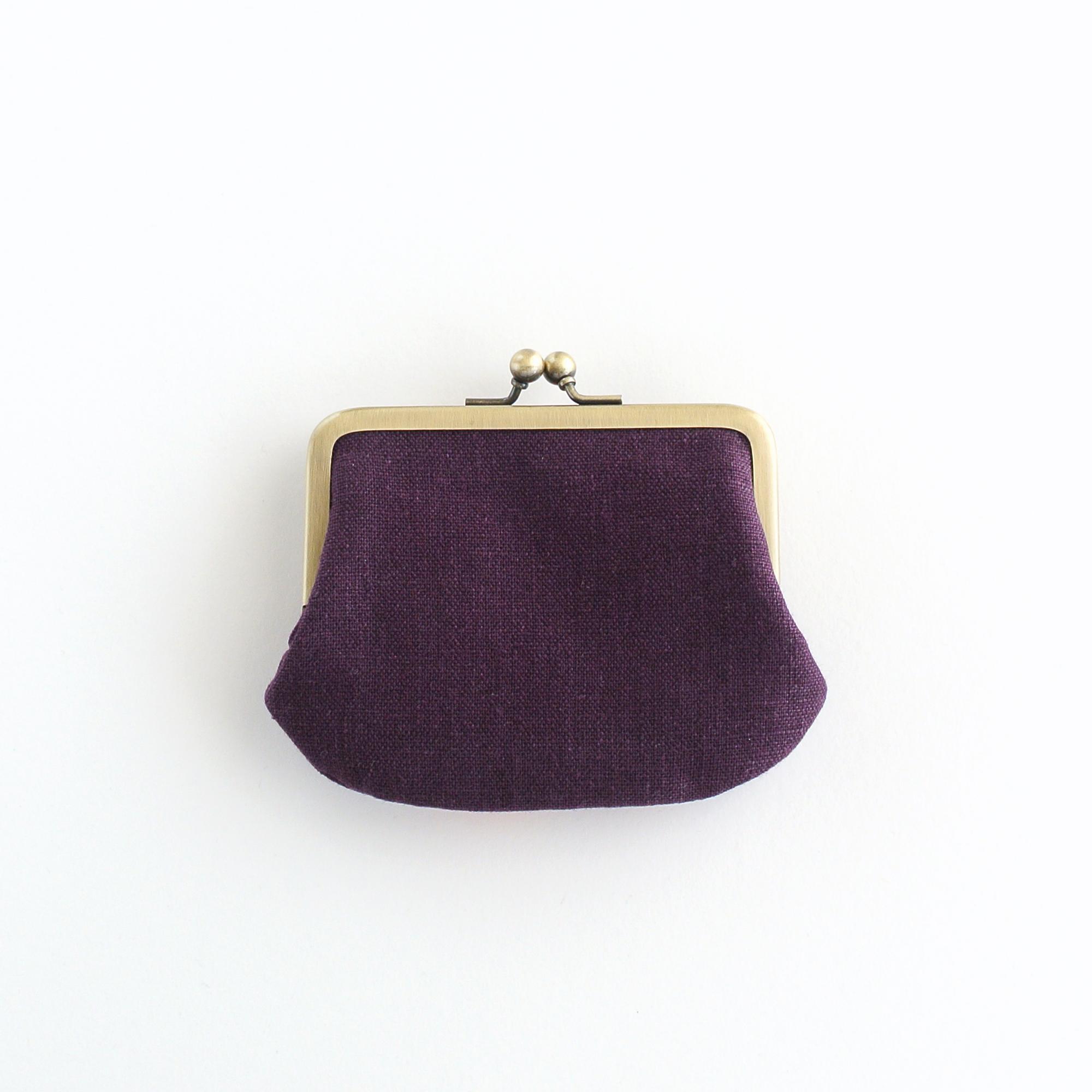 リネンとインド刺繍リボンのシンプルながま口 パープル | 7枚目