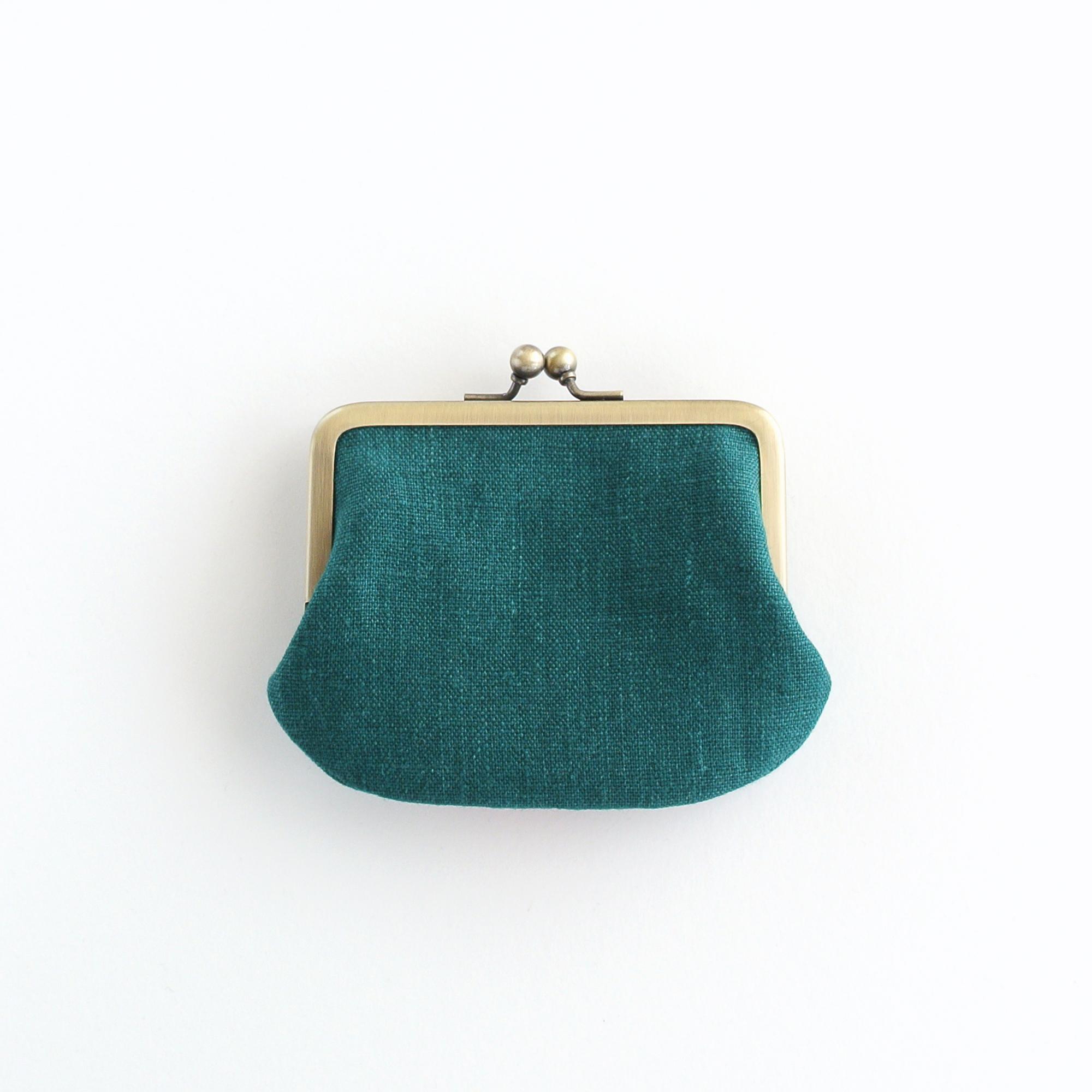 リネンとインド刺繍リボンのシンプルながま口 グリーン | 7枚目