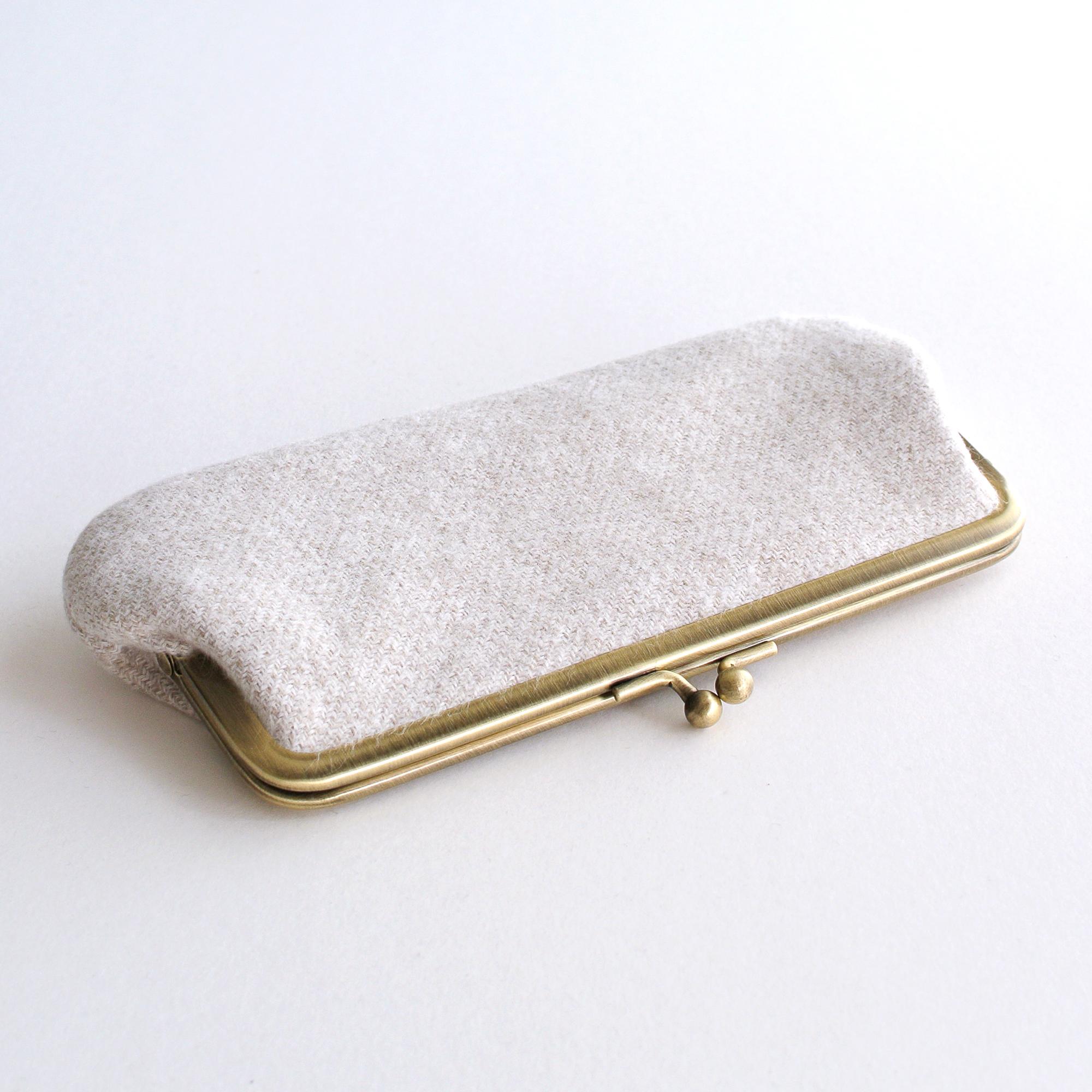 がま口ポーチ/ペンケース コットンツイード ベージュ | 3枚目