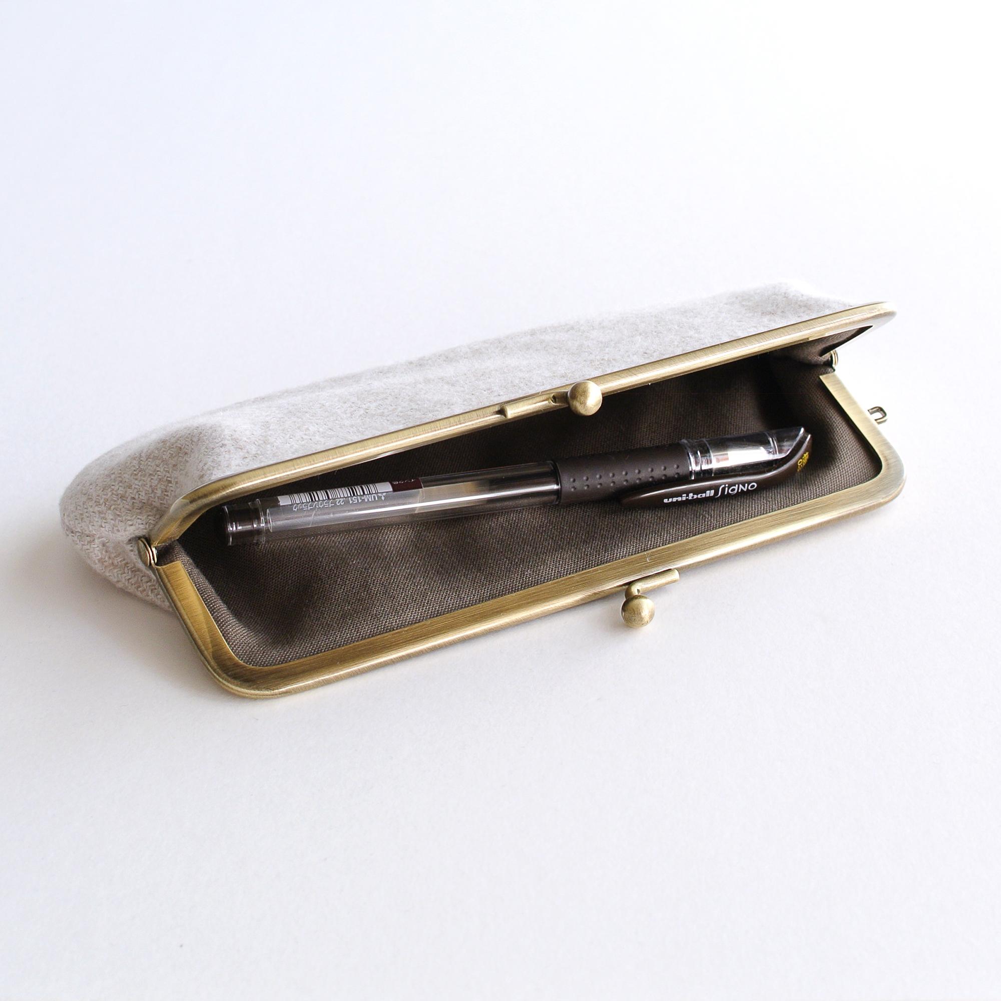 がま口ポーチ/ペンケース コットンツイード ベージュ | 4枚目