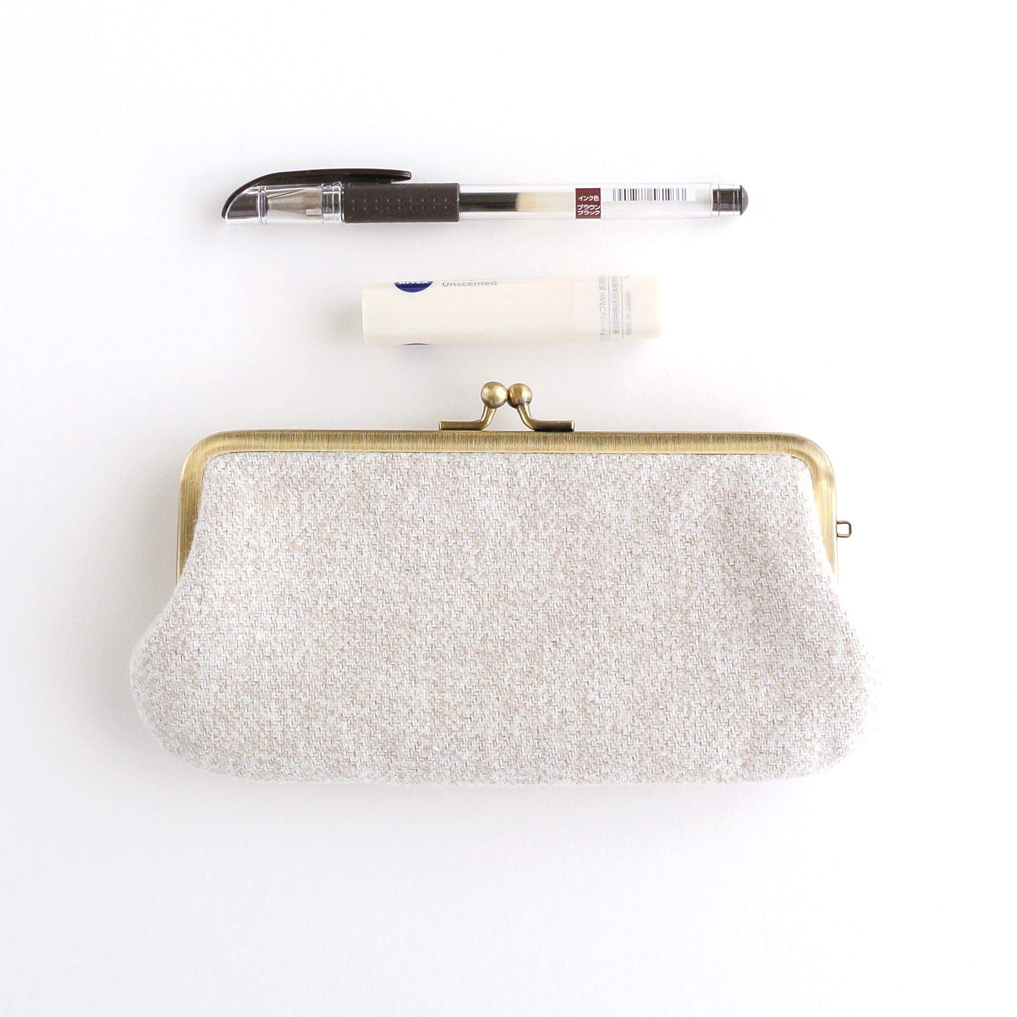 がま口ポーチ/ペンケース コットンツイード ベージュ | 5枚目